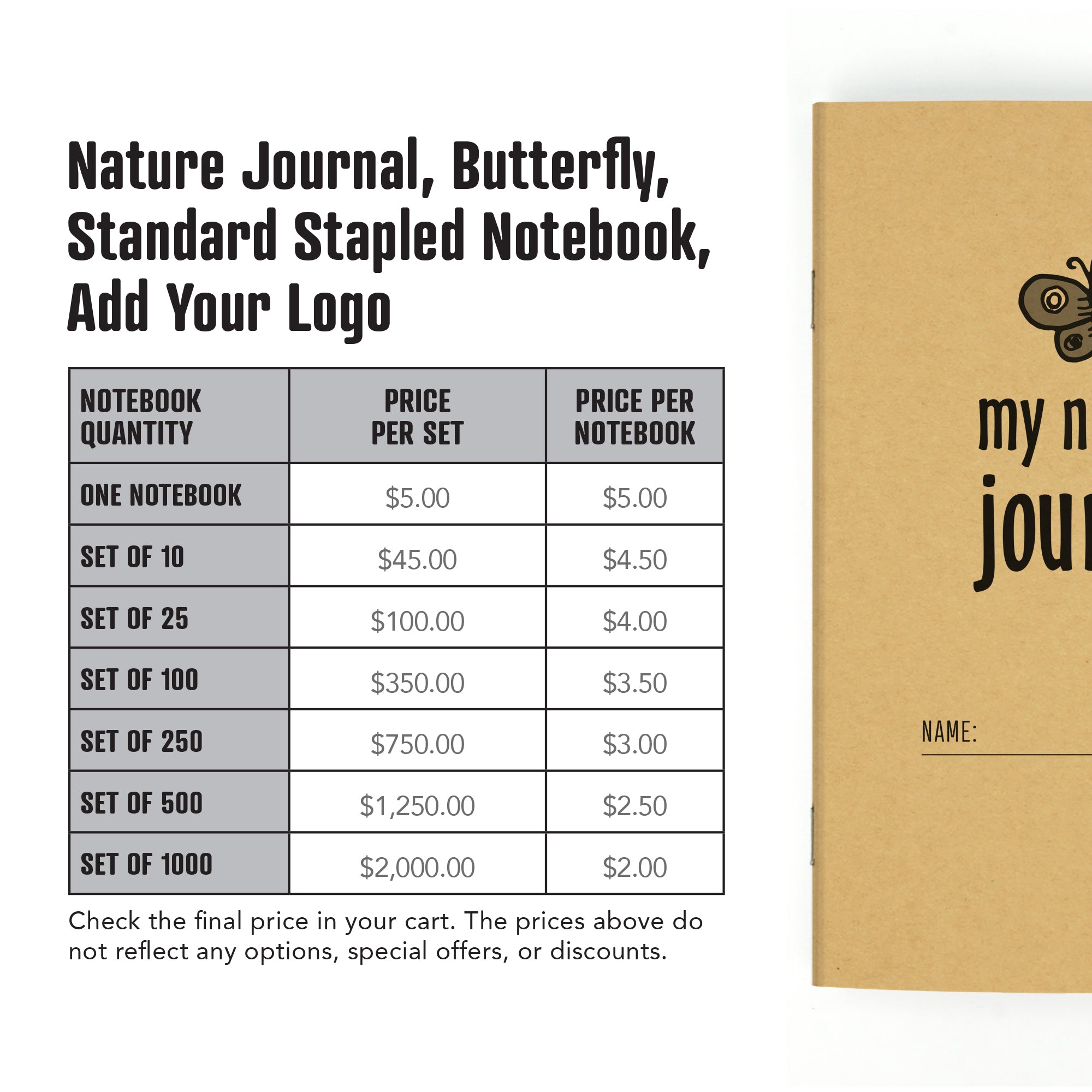 Nature Journal, Butterfly, Standard Stapled Notebook, Add Your Logo - Image 4