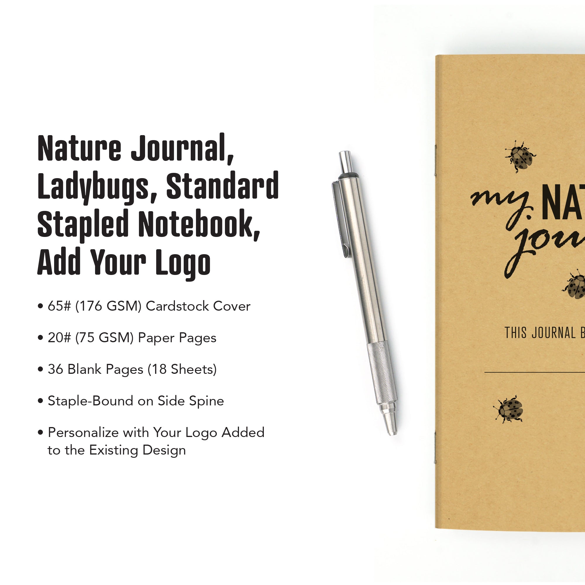 Nature Journal, Ladybugs, Standard Stapled Notebook, Add Your Logo - Image 4