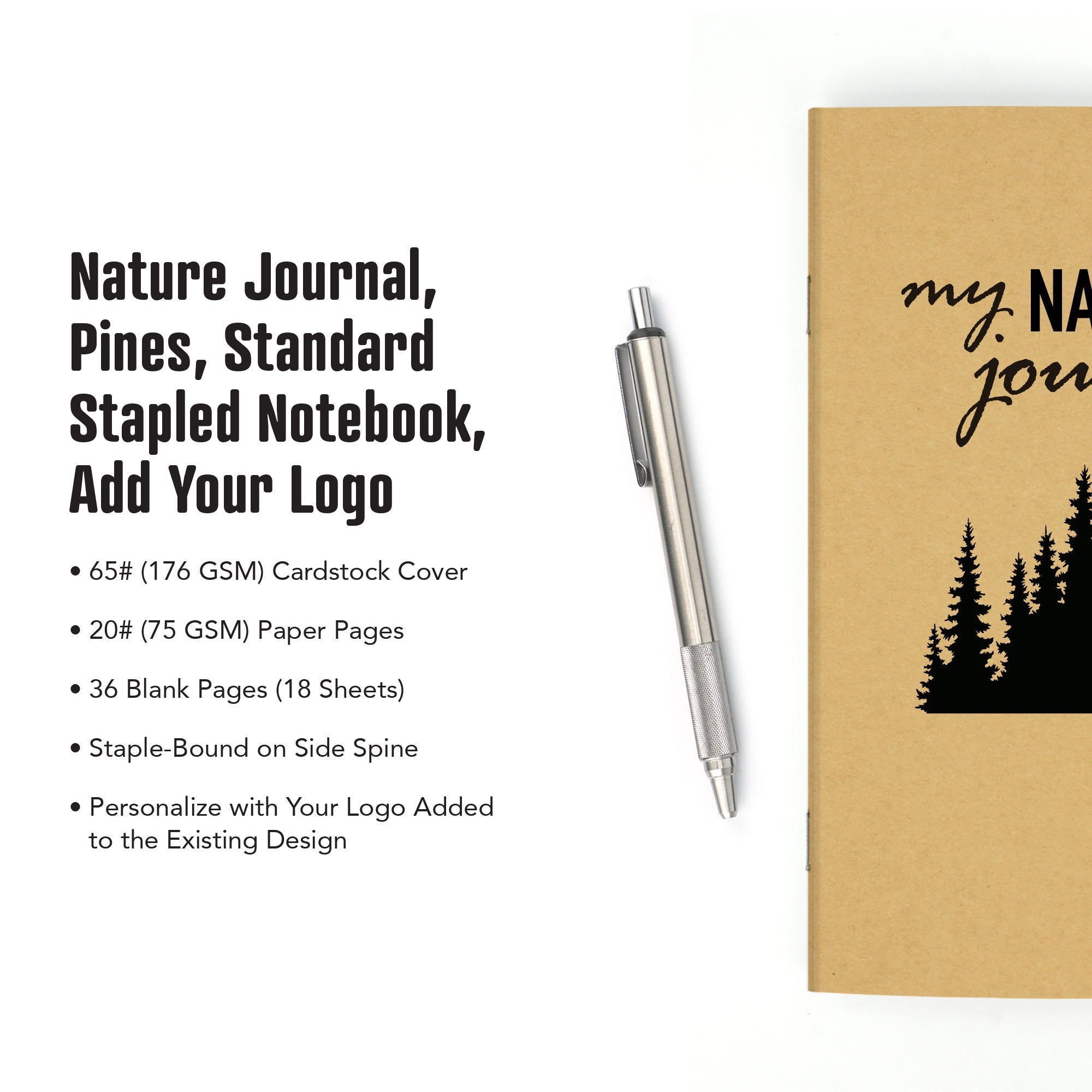 Nature Journal, Pines, Standard Stapled Notebook, Add Your Logo - Image 2