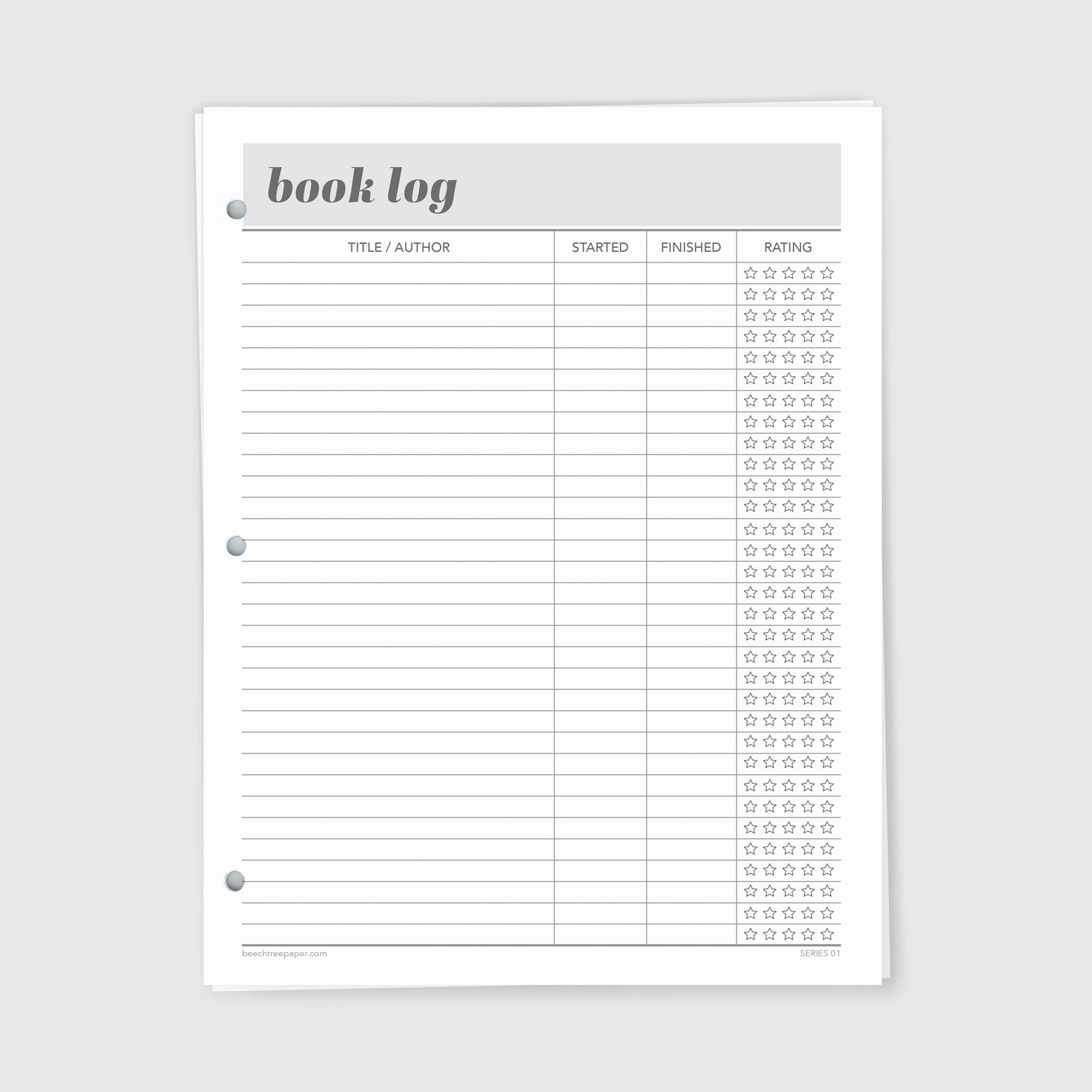 Planner Refill Paper, Book Log, Series One - Image 2