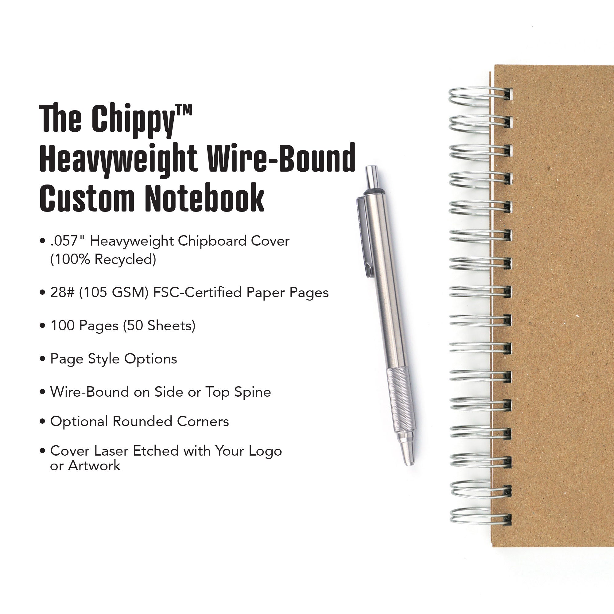 The Chippy™ Heavyweight Wire-Bound Custom Notebook, Add Your Artwork or Logo - Image 4