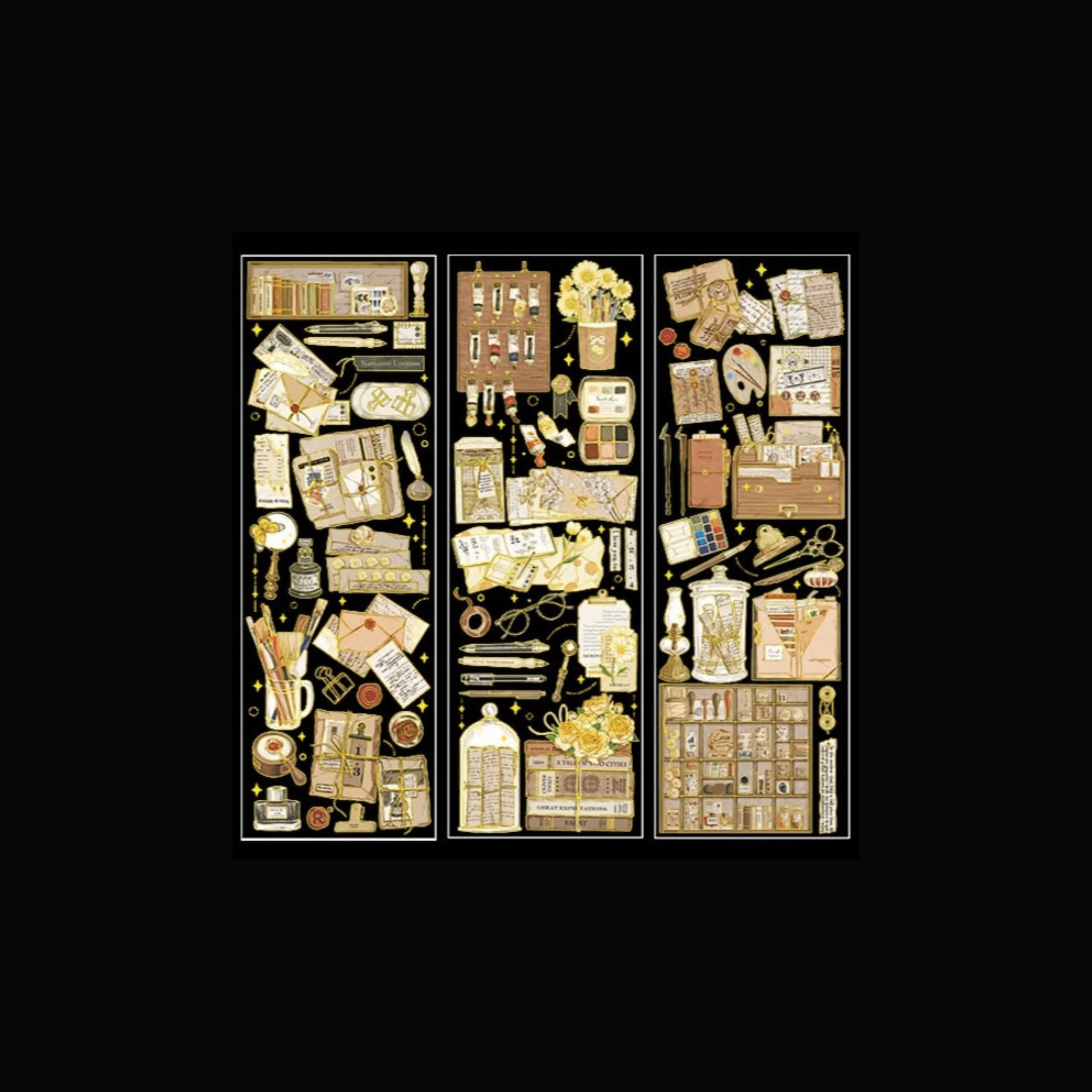 Gold-Lined PET Stickers Pack - 3 Sheets of Retro and Butterfly Designs