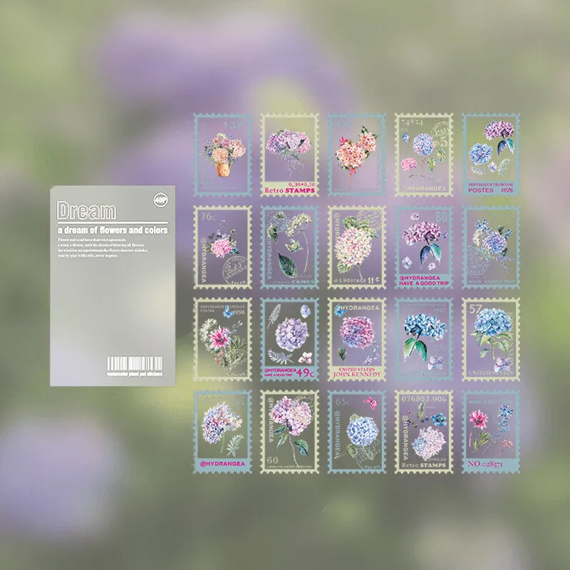 Vintage Flower Stamp Sticker Pack - 40 Pcs Botanical PET Stickers