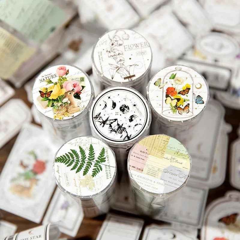 Vintage Botanical Die-Cut Washi Sticker Roll