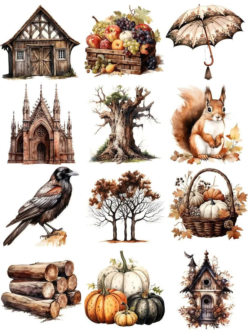 12Pcs Gothic And Autumn Paper Stickers Set