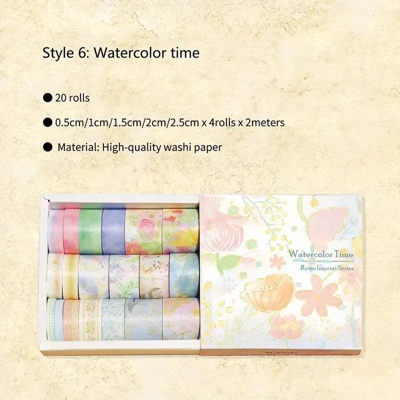 Time Thoughts Washi Tape Set - 20 Rolls Decorative Masking Tape
