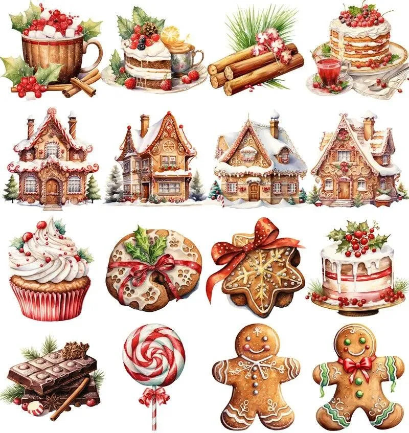 16 Pcs Christmas Dessert Gingerbread House Stickers