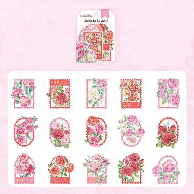 30 Pcs Colorful Floral PET Stamp Stickers