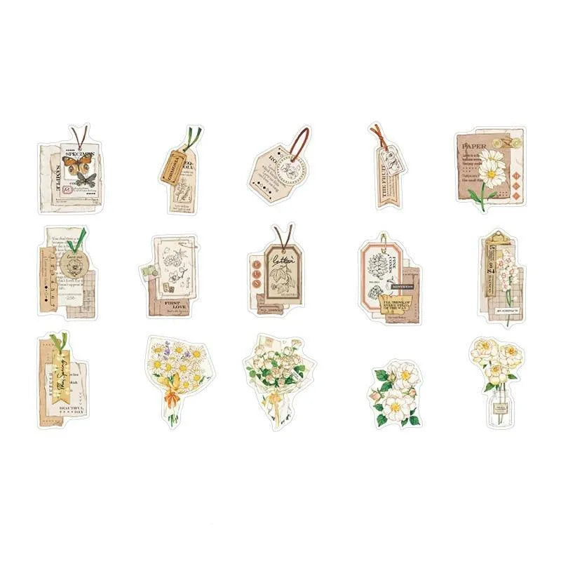 Vintage Botanical Sticker Pack - 30 Pcs Retro Flower Adhesive Stickers
